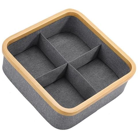 Cesto Portaoggetti A 4 Scomparti In Tessuto Oxford - Organizer Grigio 30x30x9cm - Foto 1