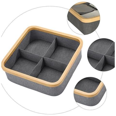 Cesto Portaoggetti A 4 Scomparti In Tessuto Oxford - Organizer Grigio 30x30x9cm - Foto 2