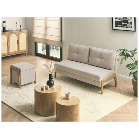 Set Da Salotto 3 Posti Edland Tessuto Beige Chiaro Con Pouf - Foto 1
