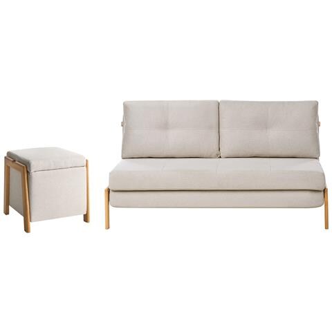 Set Da Salotto 3 Posti Edland Tessuto Beige Chiaro Con Pouf - Foto 2
