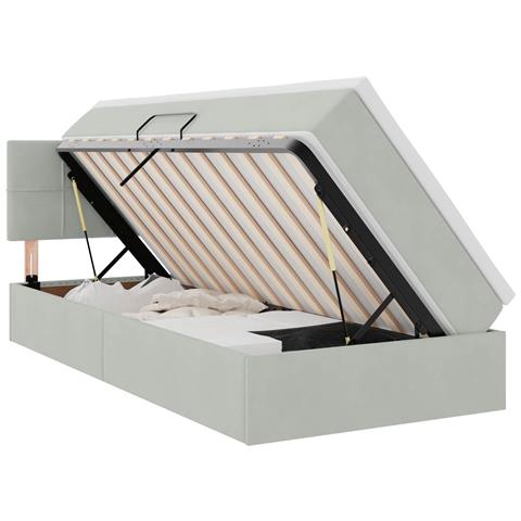 Letto con contenitore e LED Grigio chiaro 90 x 190 cm Velluto - Foto 1