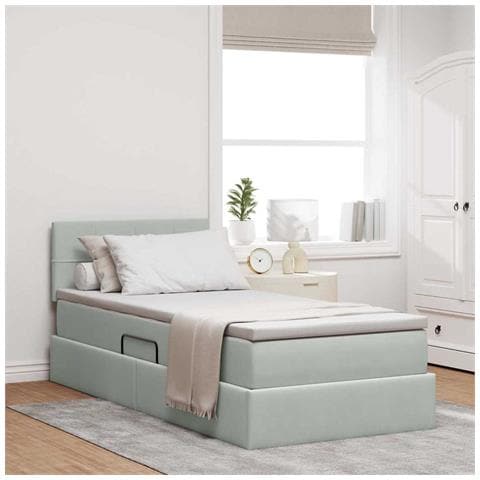 Letto con contenitore e LED Grigio chiaro 90 x 190 cm Velluto - Foto 2