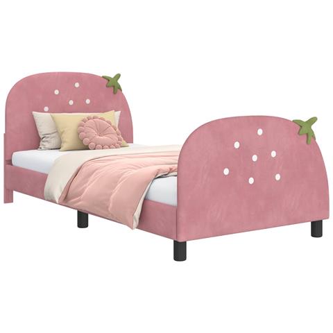 Struttura letto bambini con testata Rosa 90 x 200 cm Velluto - Foto 1