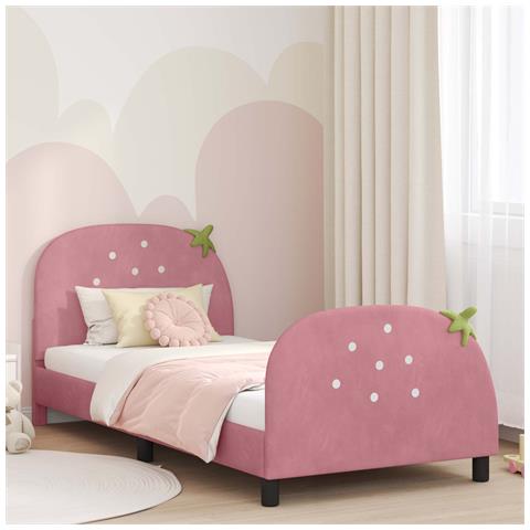 Struttura letto bambini con testata Rosa 90 x 200 cm Velluto - Foto 2