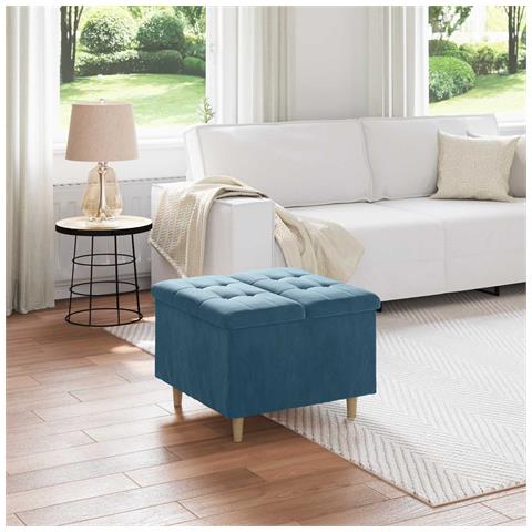 Pouf contenitore con cuscino Blu 60 x 60 x 45 cm Velluto - Foto 2
