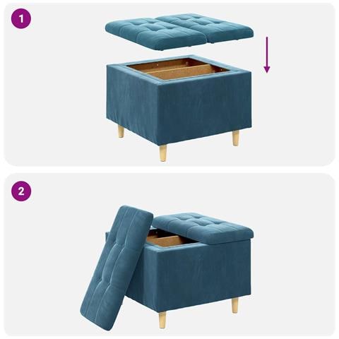 Pouf contenitore con cuscino Blu 60 x 60 x 45 cm Velluto - Foto 9