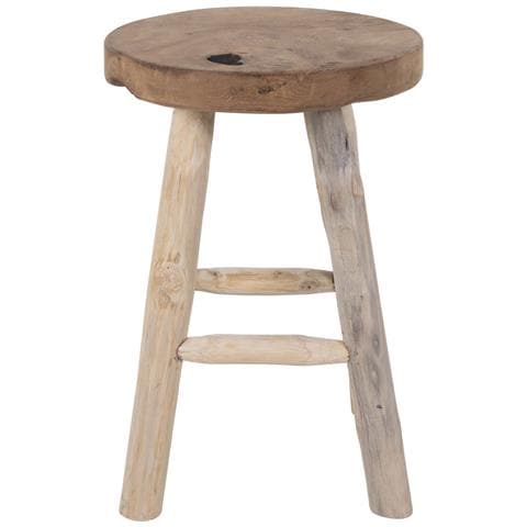 Sgabello Badia In Teak Naturale A 4 Gambe, Ø30 X 45 Cm - Foto 1