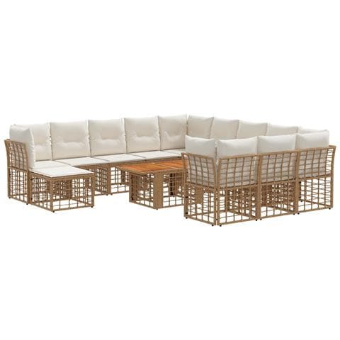 Set Divano da Giardino 13 pz Naturale e Bianco Crema polyrattan - Foto 1