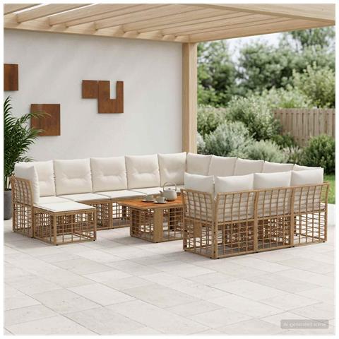 Set Divano da Giardino 13 pz Naturale e Bianco Crema polyrattan - Foto 10