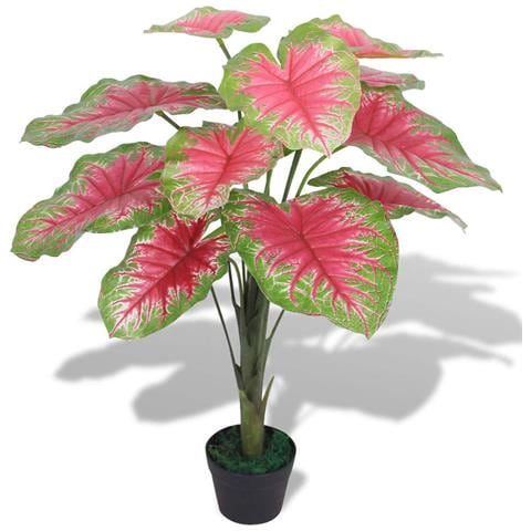 Caladio Pianta Artificiale con Vaso 85 cm Verde e Rosso - Foto 1
