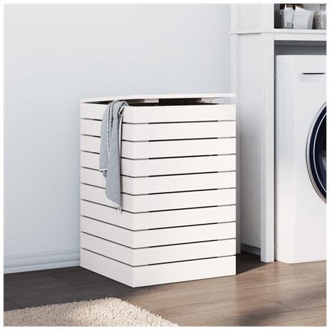 Cesto Per Bucato Bianco 44x44x66 Cm Legno Massello Pino - Foto 1