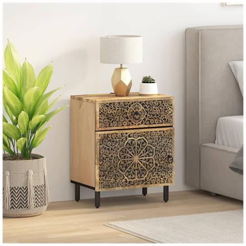 Comodino 50x33x60 Cm In Legno Massello Di Mango - Foto 3