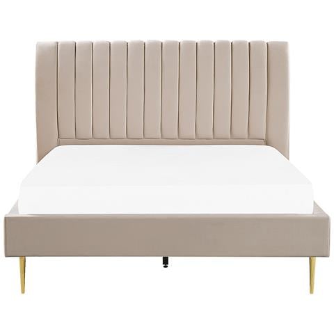 Letto Con Rete A Doghe Velluto Beige Sabbia E Oro 180 X 200 Marville - Foto 8