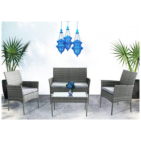 Salotto Da Giardino 4 Posti Con Struttura In Alluminio E Wicker Con Cuscini Removibili E Tavolino Venezuela - Grey - Foto 1