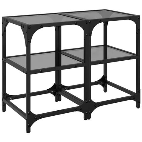 Tavolini Da Salotto Con Piano Vetro Nero 2pz 30x30x45cm Acciaio - Foto 2