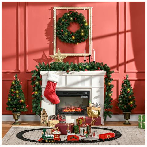 Decorazioni Natalizie, Set 4 Pezzi Con 2 Alberelli Di Natale ?40x90 Cm, Ghirlanda Natalizia E Corona Di Natale - Foto 2