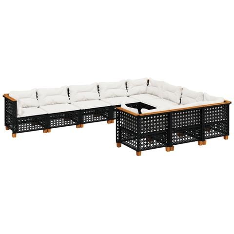 Set Divani da Giardino 10pz con Cuscini in Polyrattan Nero - Foto 1