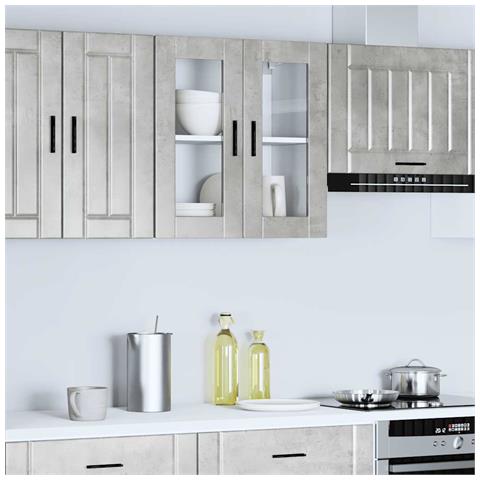 Pensile Da Cucina Con Porta In Vetro Porto Grigio Cemento - Foto 3