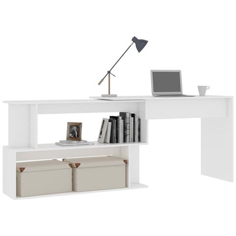 Lusso Casadino -  Scrivania Ad Angolo Bianca 200x50x76 Cm In Legno Multistrato - Foto 2