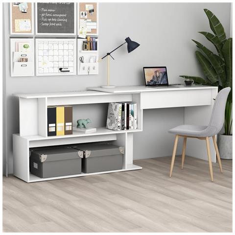 Lusso Casadino -  Scrivania Ad Angolo Bianca 200x50x76 Cm In Legno Multistrato - Foto 7