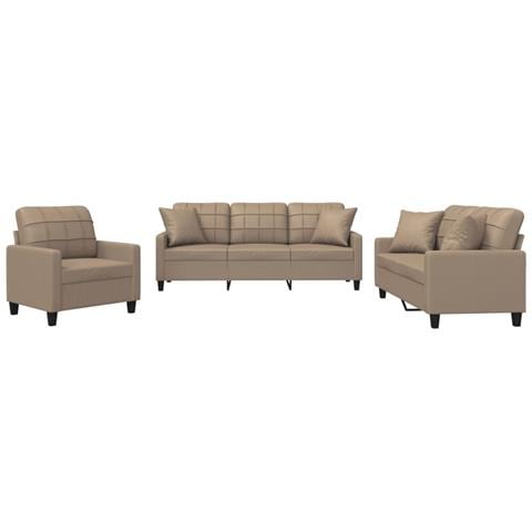 Set di Divani 3 pz con Cuscini Cappuccino in Similpelle - Foto 1