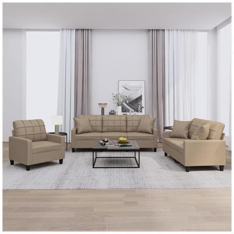 Set di Divani 3 pz con Cuscini Cappuccino in Similpelle - Foto 2