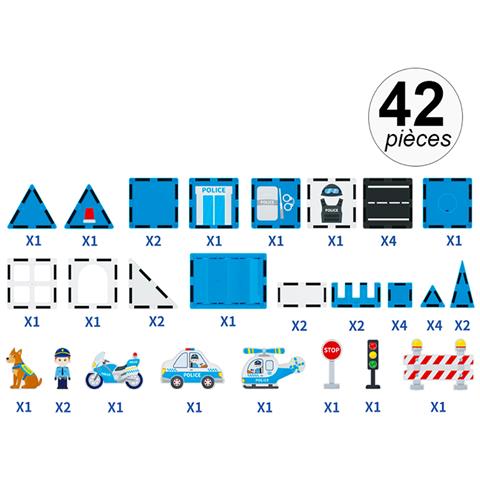 Set Di Costruzioni Magnetiche Per Bambini A Tema Polizia 42 Pezzi Solido - Foto 2