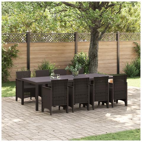 Set Pranzo Giardino 9 Pezzi Marrone Polyrattan - Foto 2
