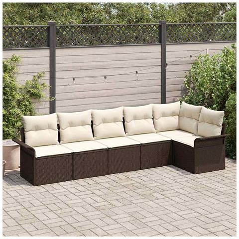 Set di divani da giardino 6 pezzi con cuscini Marrone Polyrattan, Divano da giardino 2 posti con spazio di archiviazione e cuscini Marrone Polyrattan - Foto 2