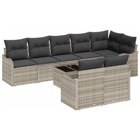 Set divano da giardino 9 pezzi con cuscini grigio polyrattan, Set divano da giardino 2 posti con cuscini grigio chiaro polyrattan - Foto 1