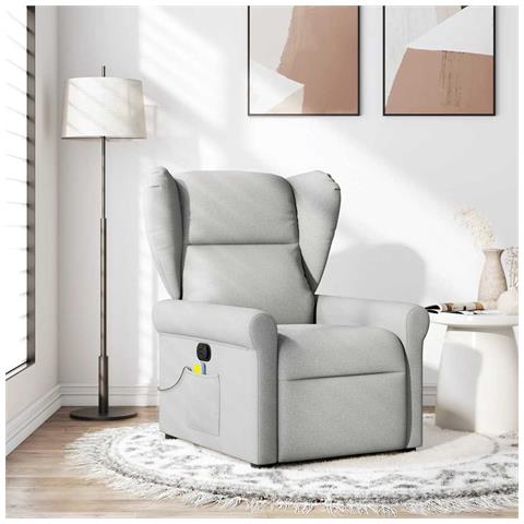 Poltrona Massaggiante Reclinabile Grigio Nuvola in Tessuto - Foto 2