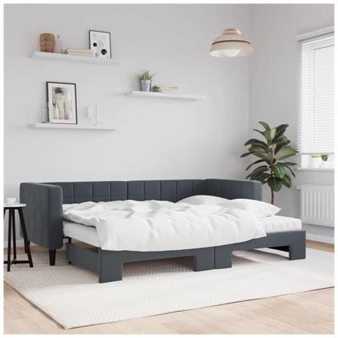 Divano Letto Estraibile Materassi Grigio Scuro 80x200cm Velluto - Foto 2