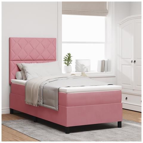 Letto a Box con Materasso Rosa 90x200 cm Velluto - Foto 2