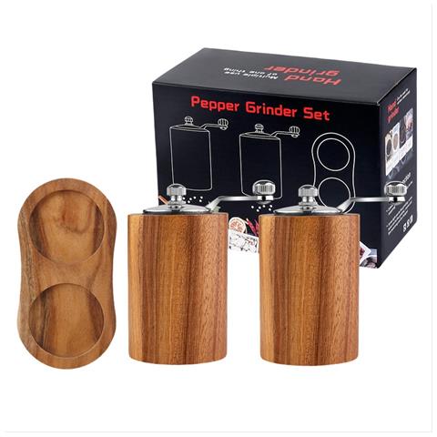 Set Di 2 Macinapepe Manuali In Legno Di Acacia Con Base A 8, Colore Retrò - Foto 2
