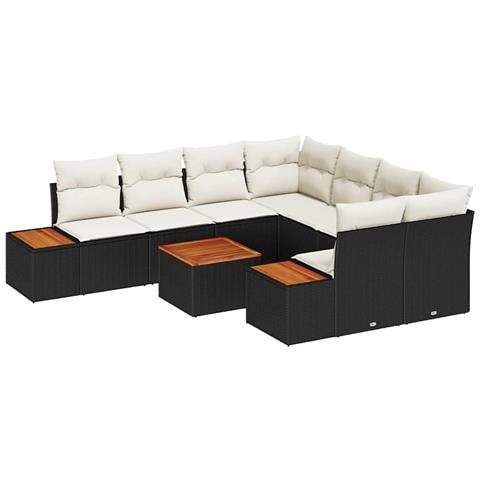 Set Divano da Giardino con cuscino 9 pcs Nero Poly Rattan - Foto 1