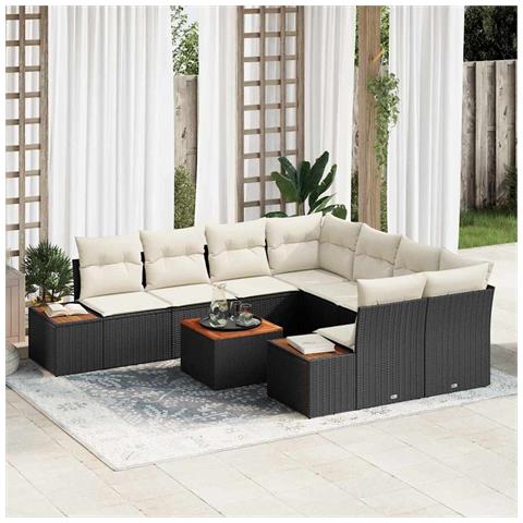 Set Divano da Giardino con cuscino 9 pcs Nero Poly Rattan - Foto 2