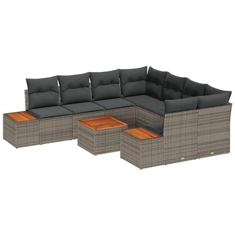 Set Divano da Giardino con cuscino 9 pcs Grigio Poly Rattan - Foto 1