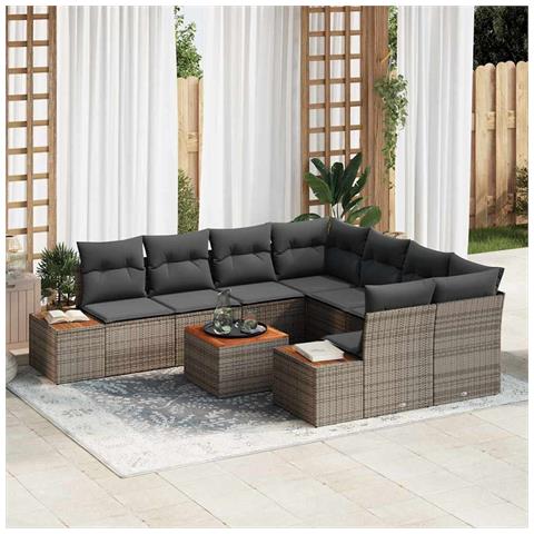 Set Divano da Giardino con cuscino 9 pcs Grigio Poly Rattan - Foto 2