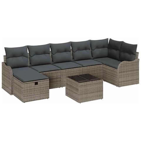 Set Divano da Giardino con cuscino 8 pcs Grigio Poly Rattan - Foto 1