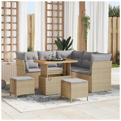Set Divano da Giardino con cuscino 8 pcs beige e grigio chiaro - Foto 2