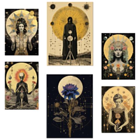 Set Di 6 Stampe Collage Surreali Con Illustrazioni Mistiche Ed Esoteriche Di Design Stellare Per Le Pareti Delle Stanze Della Tua Casa A3 & A4 Senza Cornice - Foto 1