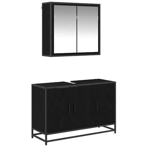 Set di mobili per il bagno 2 pcs Rovere Nero Legno multistrato - Foto 1