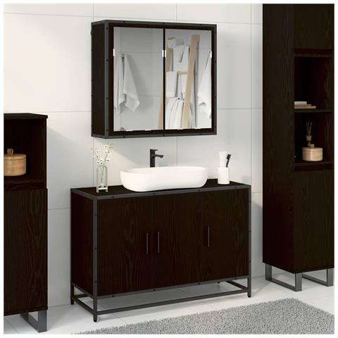 Set di mobili per il bagno 2 pcs Rovere Nero Legno multistrato - Foto 2