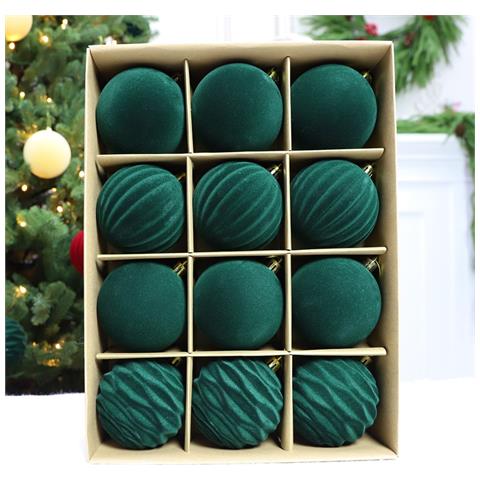 Palline Di Natale In Velluto Da 6 Cm - Set Da 12 Ornamenti Per Albero Di Natale In Peluche Green - Foto 1