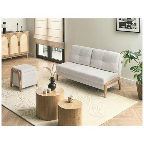 Set Da Salotto 3 Posti Edland Bouclé Bianco Con Pouf - Foto 1