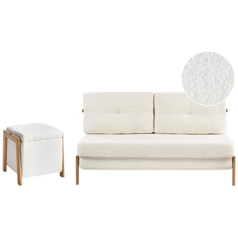 Set Da Salotto 3 Posti Edland Bouclé Bianco Con Pouf - Foto 2