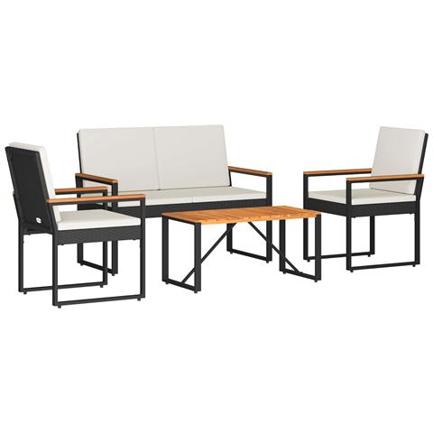 Set Mobili da Esterno 4 pcs Nero e Bianco Crema polyrattan - Foto 1