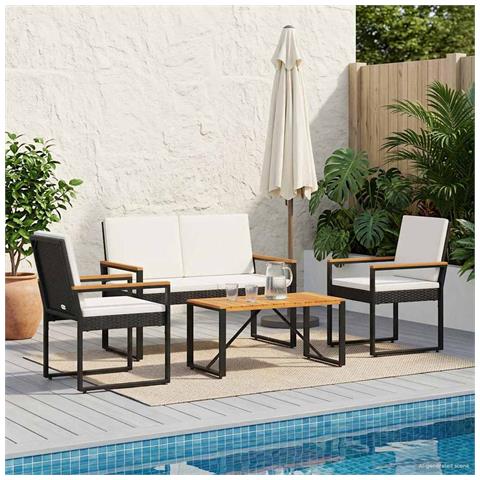 Set Mobili da Esterno 4 pcs Nero e Bianco Crema polyrattan - Foto 2