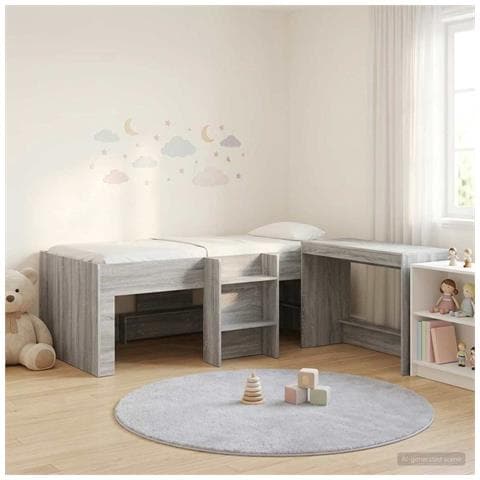 Letto alto per bambini con scrivania 2 pz Sonoma grigio - Foto 2