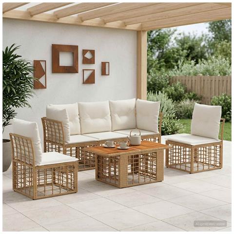 Set Divano da Giardino 6 pz Naturale e Bianco Crema polyrattan - Foto 10